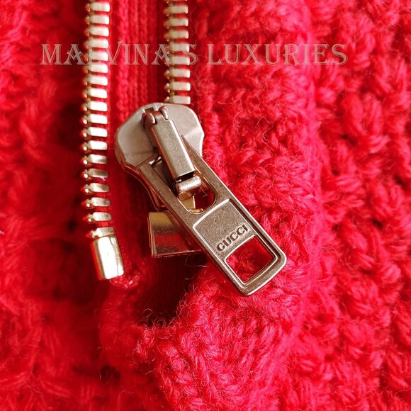 GUCCI SWEATER CABLE KNIT RED WOOL DETACHABLE SLEEVES JUMPER sz M - Picture 11 of 15